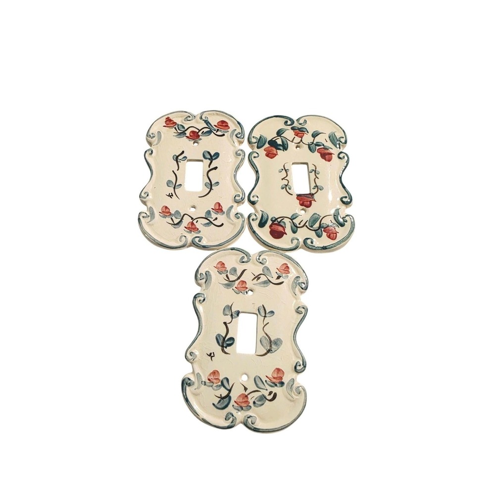 Vintage Ceramic Floral Light Switch Covers Wall Plates Farmhouse Decor Set of 3